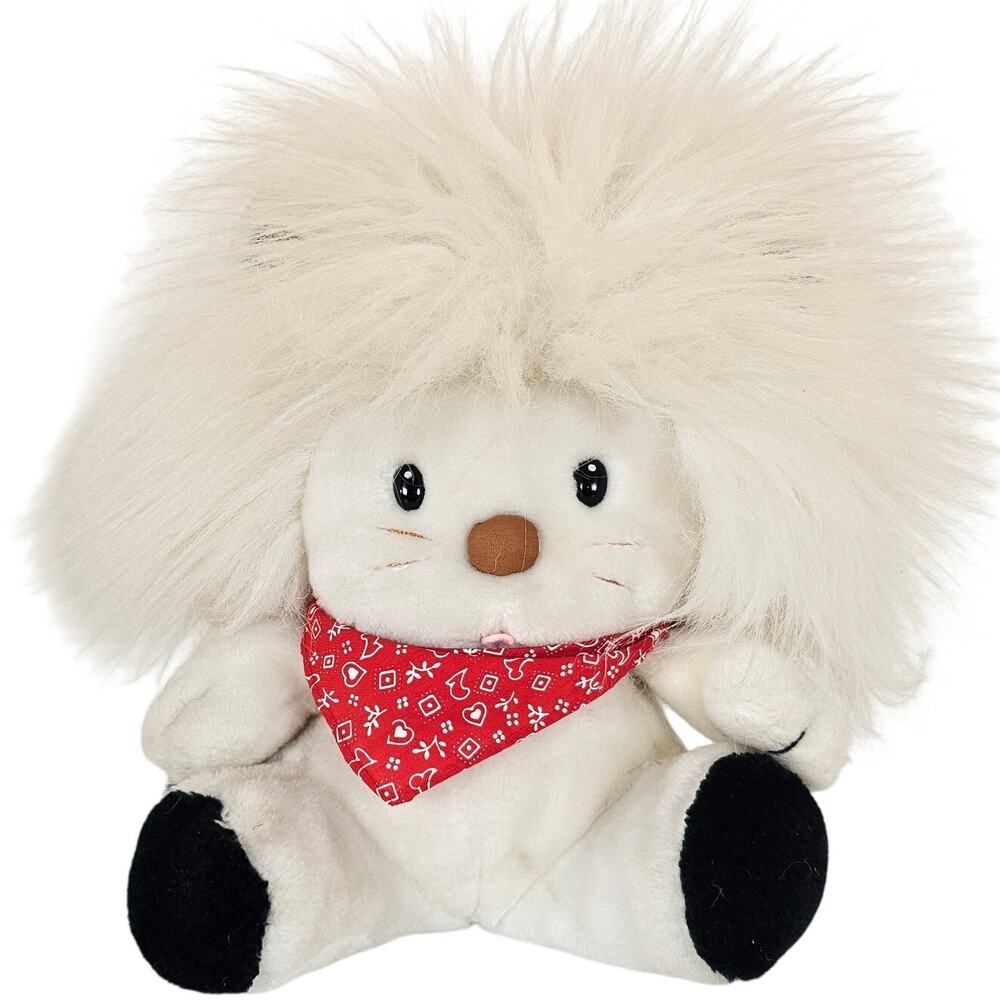 Vintage Applause White Lion Plush Stuffed Animal Red Bandana Korea 12”